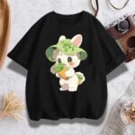 Summer Lovely Cartoon Printed Short Sleeve Pure Cotton Pullover Women Crew Neck Loose Top Tees
