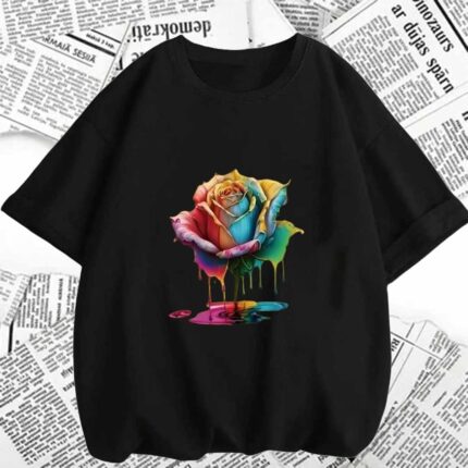 Rainbow rose tshirt, Paint drop rose shirt, Floral rainbow Tee