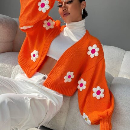Women's Trendy Floral Knit Cardigan Sweater
