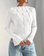 Round Neck Long Sleeve Women Tops of Reversed Seams - Image 7