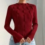 Round Neck Long Sleeve Women Tops of Reversed Seams