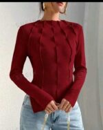 Round Neck Long Sleeve Women Tops of Reversed Seams