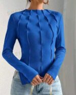 Round Neck Long Sleeve Women Tops of Reversed Seams - Image 6