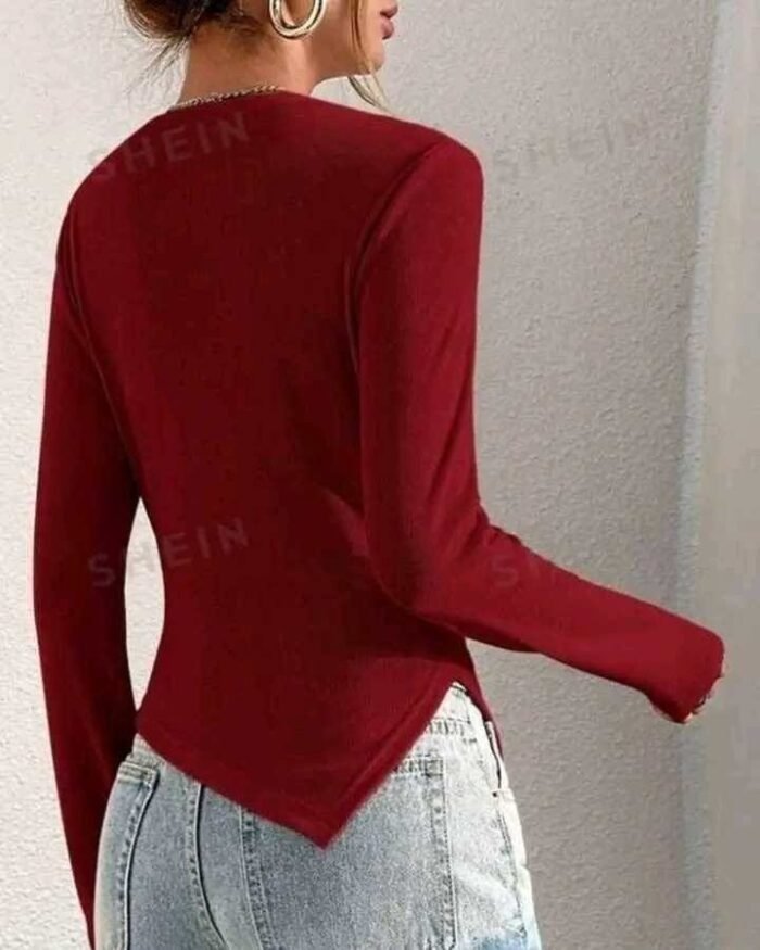 Round Neck Long Sleeve Women Tops of Reversed Seams - Image 2