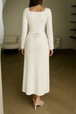 Crew Neck Long Dress Elegant Long Sleeve Ribbed Bodycon - Image 10