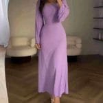 Crew Neck Long Dress Elegant Long Sleeve Ribbed Bodycon