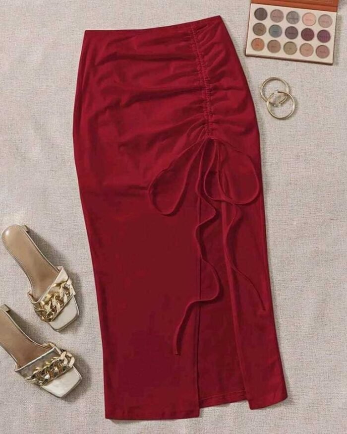 Ruched Drawstring Split Skirt - Image 7