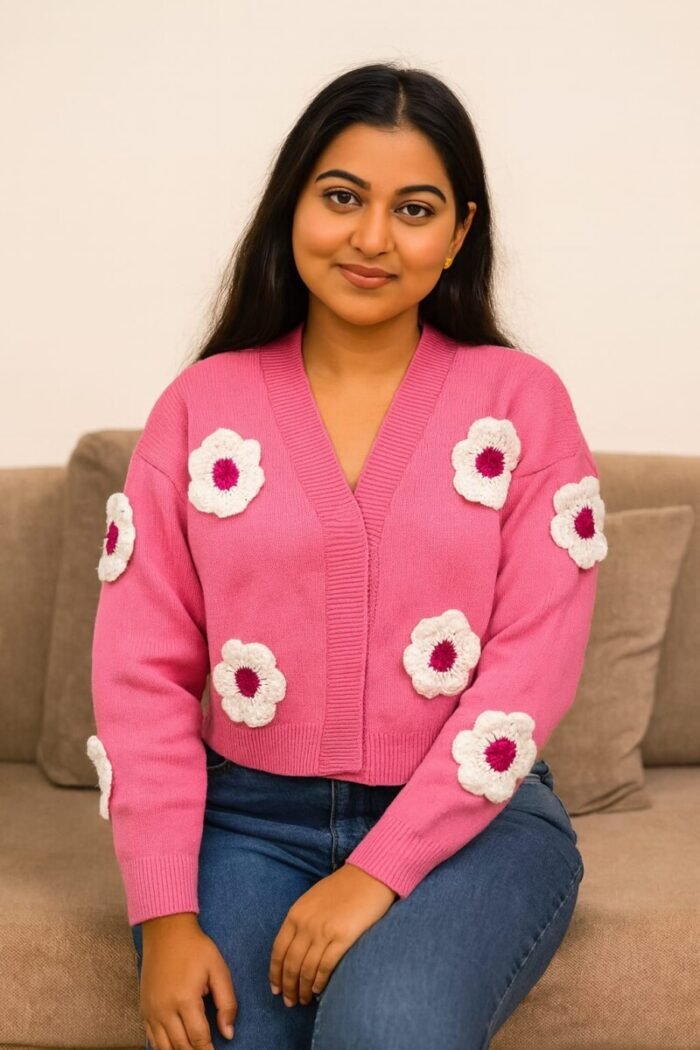 Women's Trendy Floral Knit Cardigan Sweater - Image 2