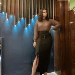 Ruched Drawstring Split Skirt