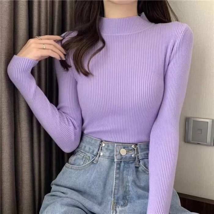 Half Turtleneck Sweater Korean Style Sweater Slim Bottoming Shirt Slim Long Sleeve Top - Image 11