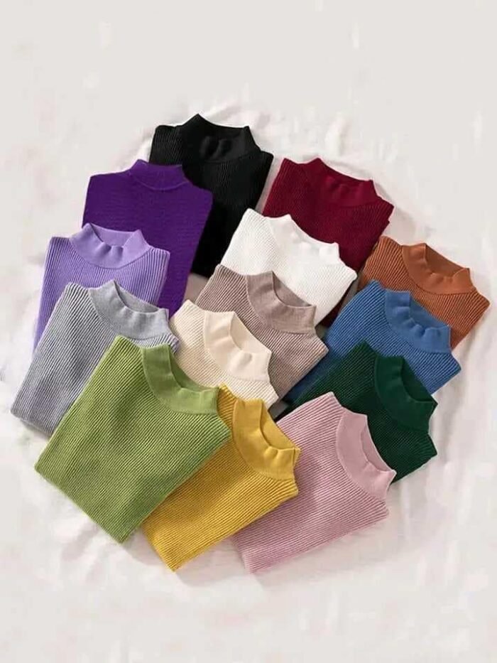 Half Turtleneck Sweater Korean Style Sweater Slim Bottoming Shirt Slim Long Sleeve Top - Image 18