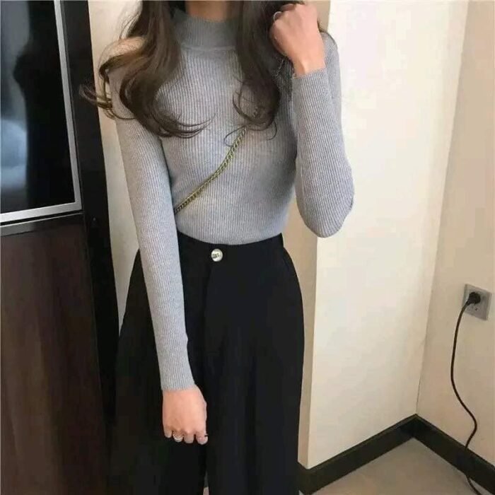 Half Turtleneck Sweater Korean Style Sweater Slim Bottoming Shirt Slim Long Sleeve Top - Image 12