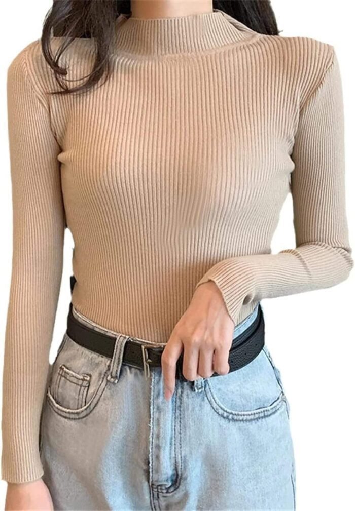 Half Turtleneck Sweater Korean Style Sweater Slim Bottoming Shirt Slim Long Sleeve Top - Image 9