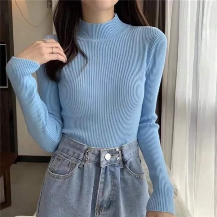 Half Turtleneck Sweater Korean Style Sweater Slim Bottoming Shirt Slim Long Sleeve Top - Image 14