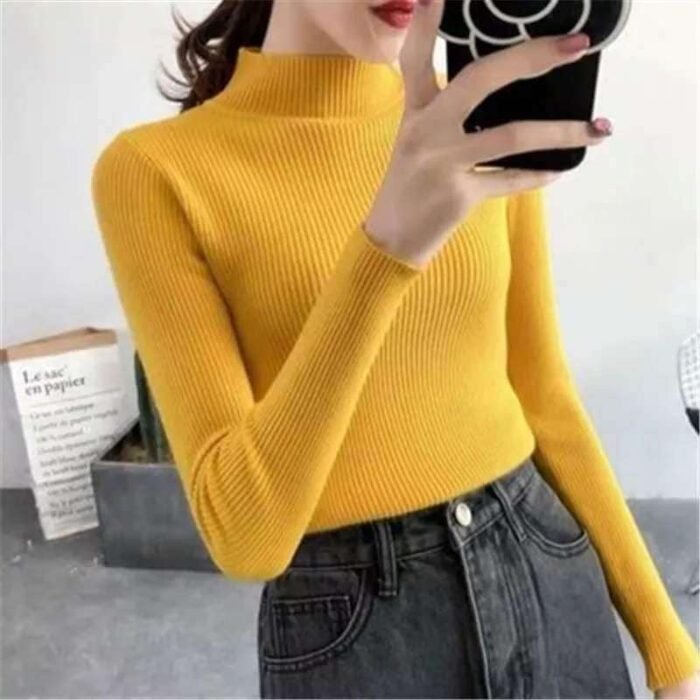 Half Turtleneck Sweater Korean Style Sweater Slim Bottoming Shirt Slim Long Sleeve Top - Image 4