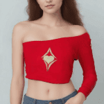 Stylish Off-Shoulder Red Crop Top with Golden Embellishment