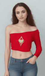 Stylish Off-Shoulder Red Crop Top with Golden Embellishment