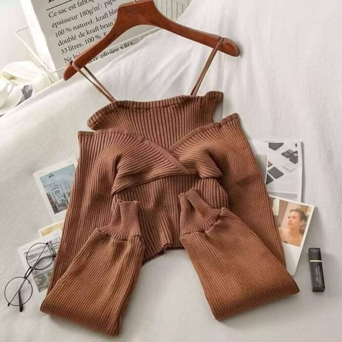Long-Sleeve Mock Two-Piece Ribbed Knit Top - Image 6