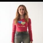 You and me Heart Print Red Tops