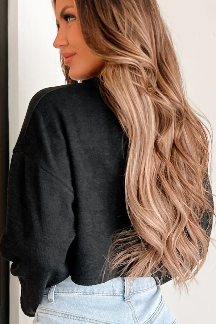 Solid Round Neck Drop Shoulder Crop Tee - Image 6