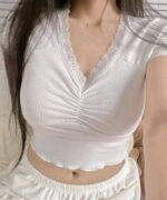 Women's Ribbed Lace-Trimmed Tops Collection