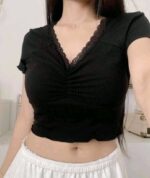 Women's Ribbed Lace-Trimmed Tops Collection - Image 3