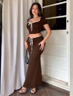 Solid Ribbed Top & Skirt Set - Image 2