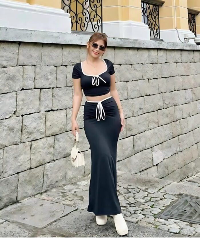 Solid Ribbed Top & Skirt Set - Image 3