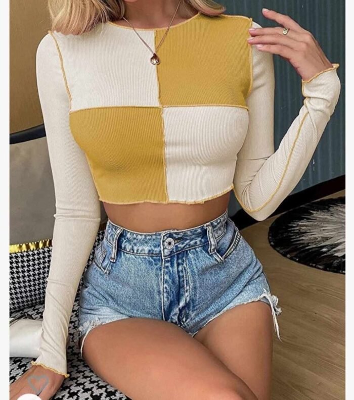 Color-Blocked Ribbed Crop Top - Image 2