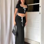 Solid Ribbed Top & Skirt Set