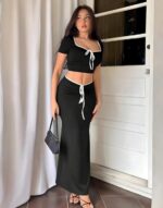 Solid Ribbed Top & Skirt Set