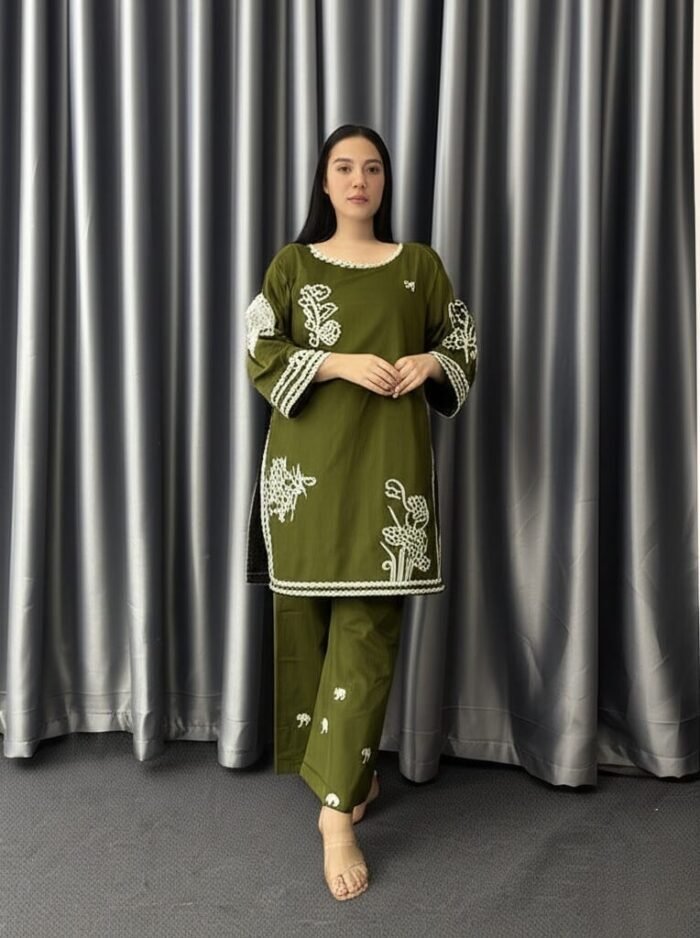 Two- piece Embroidered Cotton Kurti Set - Image 4