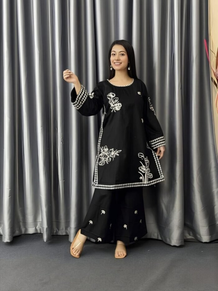 Two- piece Embroidered Cotton Kurti Set - Image 3