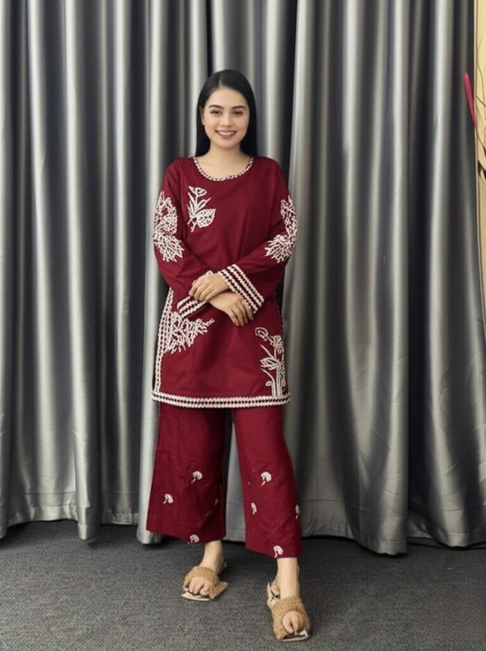 Two- piece Embroidered Cotton Kurti Set - Image 2