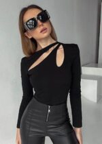 Asymmetric Cut-Out Long Sleeve Top
