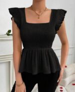 Mini Ribbed Peplum Frock Tops for Women – Stylish, Stretchy & Comfortable - Image 3