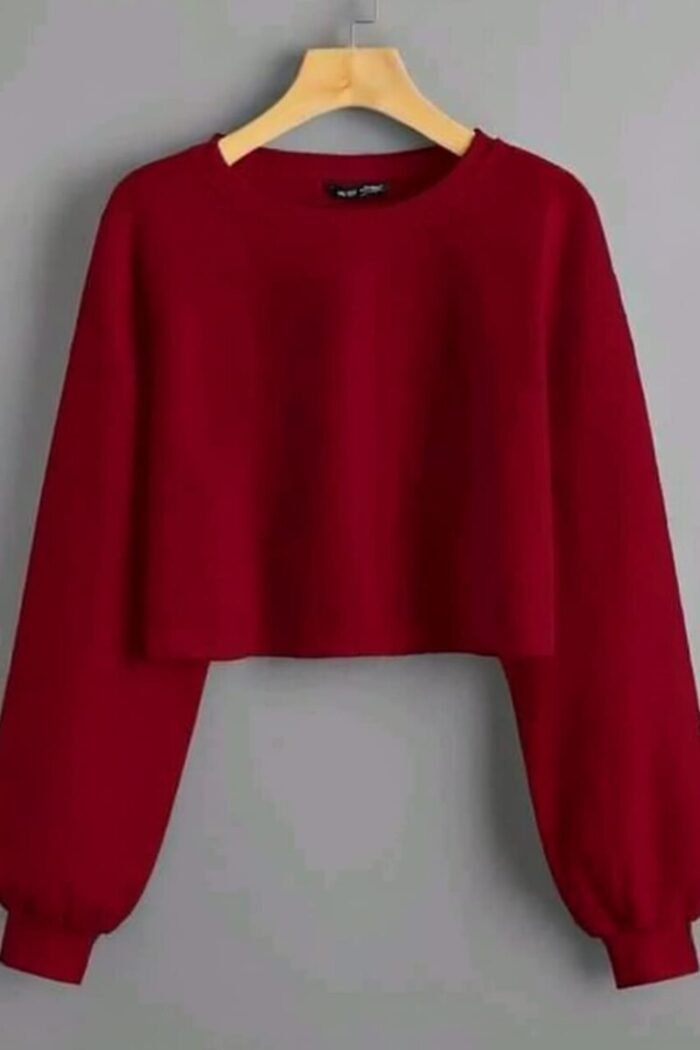 Solid Round Neck Drop Shoulder Crop Tee - Image 2