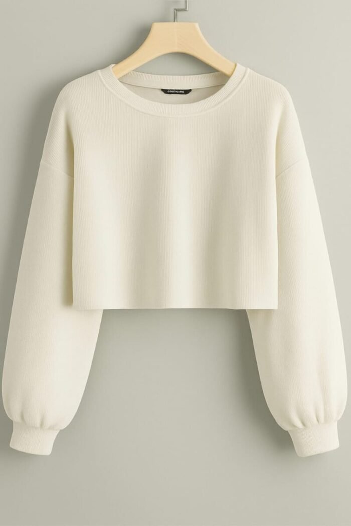 Solid Round Neck Drop Shoulder Crop Tee - Image 8