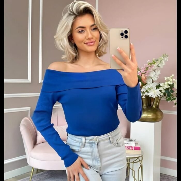 Elegant Ribbed Off-Shoulder Top - Image 2