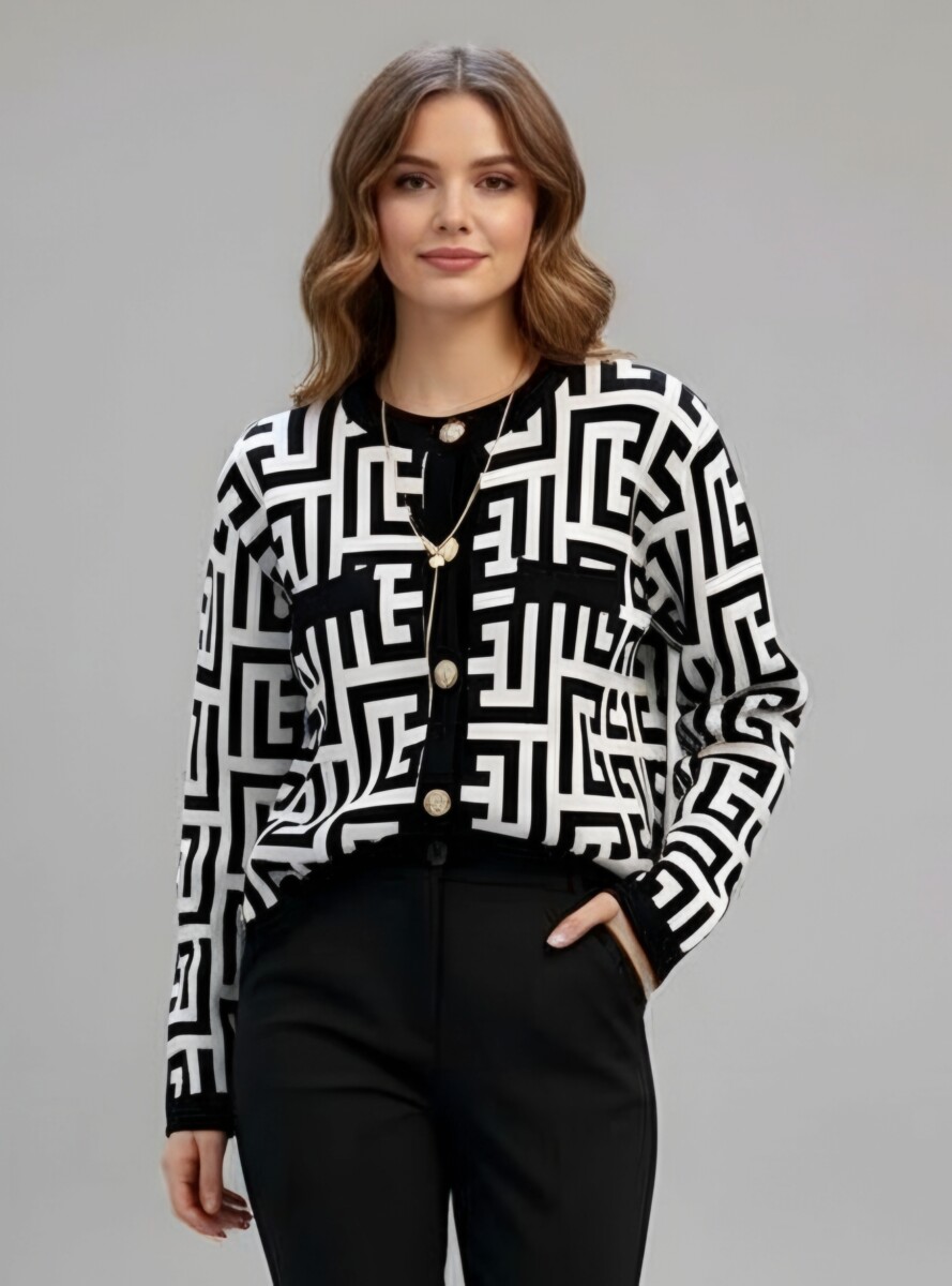 Picsart_25-11-06_02-23-26-909 Black & White Pattern Cardigan - Image 1