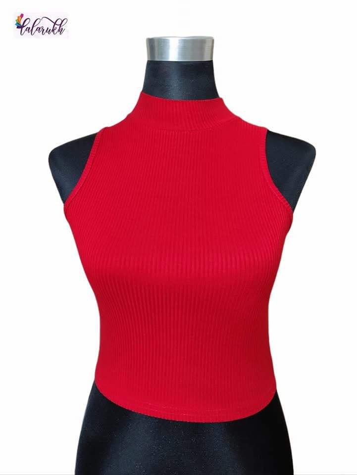 WhatsApp Image 2025-10-26 at 21.21.22_1c1d7b21 Red Ribbed Mock Neck Crop Top for Women - Image 1