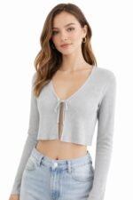 Front tie ribbed crop top - Image 3