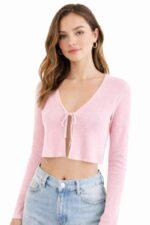 Front tie ribbed crop top - Image 2
