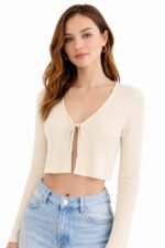 Front tie ribbed crop top - Image 2