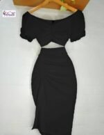 Chic Ruched Two-Piece Set – Off-Shoulder Crop Top & Draped Midi Skirt - Image 4