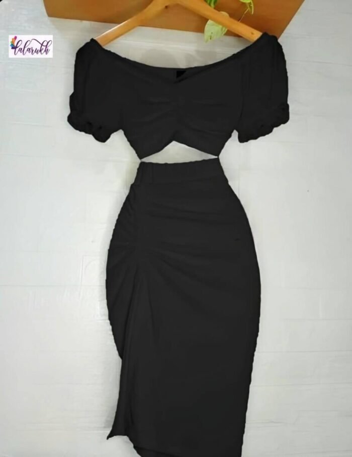 Chic Ruched Two-Piece Set – Off-Shoulder Crop Top & Draped Midi Skirt - Image 4