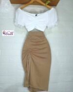 Chic Ruched Two-Piece Set – Off-Shoulder Crop Top & Draped Midi Skirt - Image 2