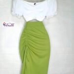 Chic Ruched Two-Piece Set – Off-Shoulder Crop Top & Draped Midi Skirt