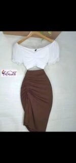 Chic Ruched Two-Piece Set – Off-Shoulder Crop Top & Draped Midi Skirt - Image 3