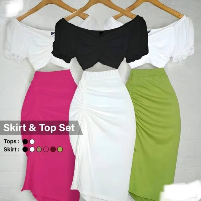 Chic Ruched Two-Piece Set – Off-Shoulder Crop Top & Draped Midi Skirt - Image 6